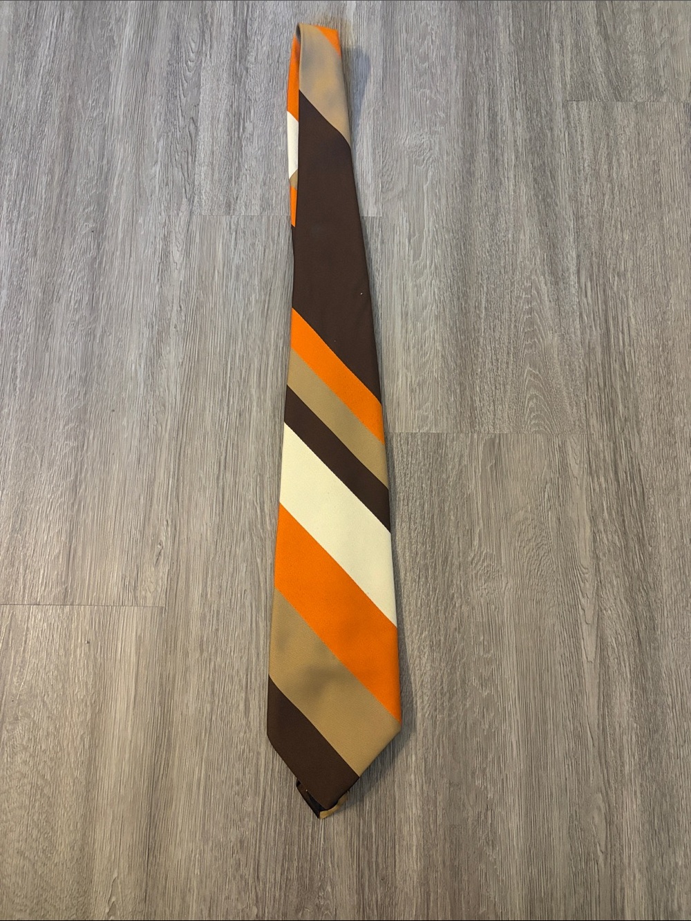 Vintage Louis Feraud Orange, Brown & Cream Diagonal Stripe Tie